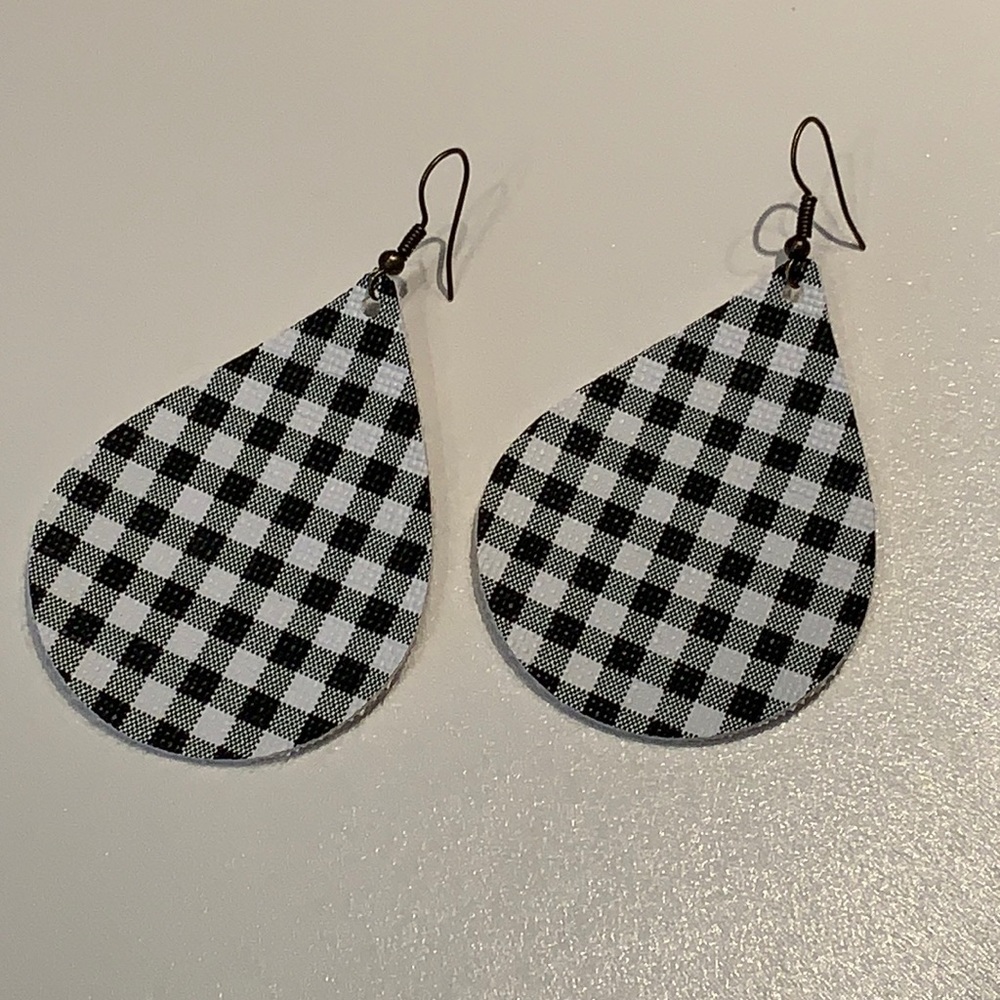 Vegan Leather Buffalo Plaid Earrings Handmade